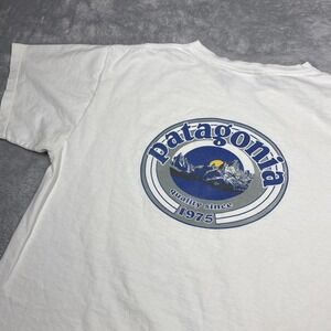 Vtg Patagonia Beneficial T Men M White Quality Since 1975 Mountain Distressed